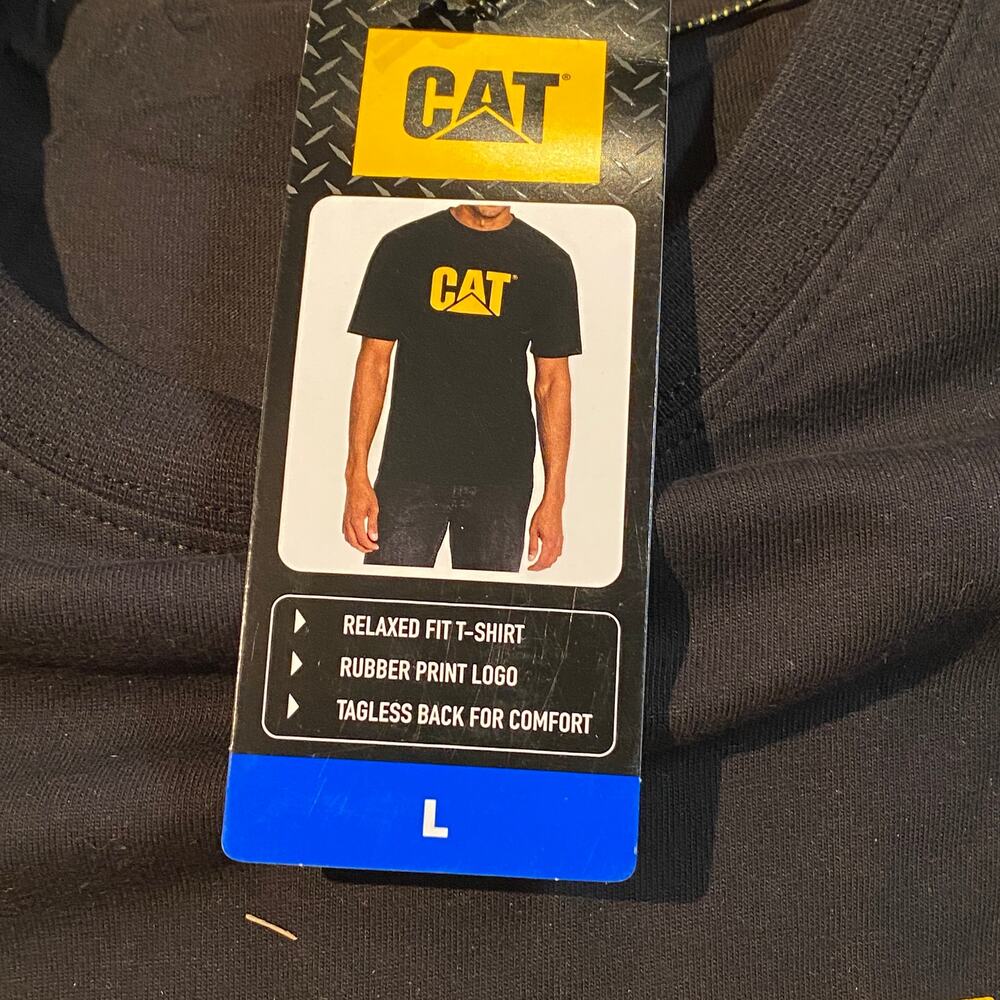 L Cat Caterpillar Heavy Dozer Machinery Equipment Logo Tee T Shirt Black Yellow - Picture 4 of 5